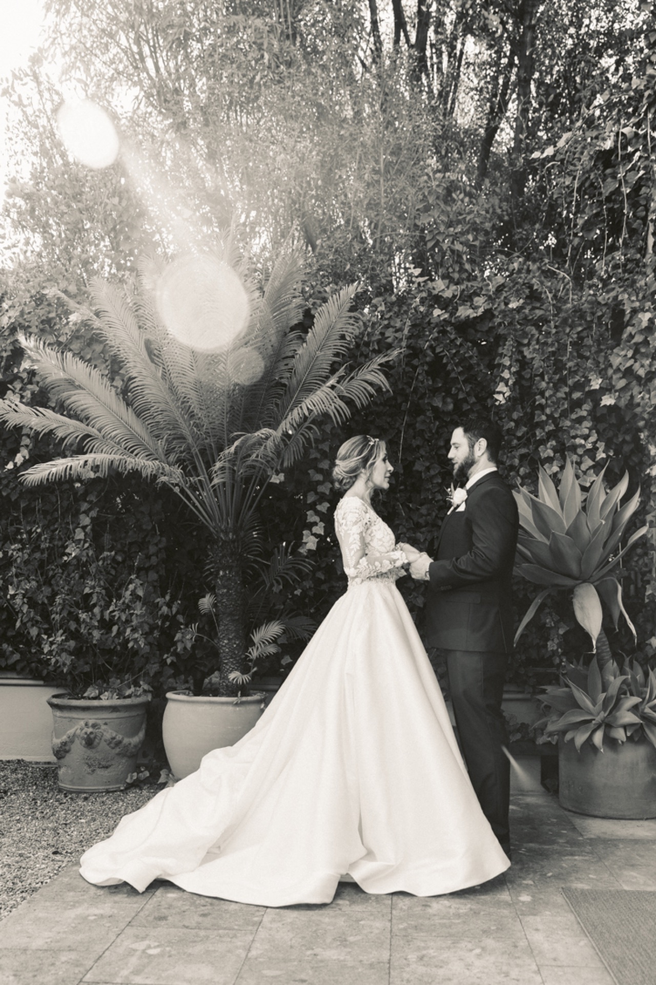 Couple in garden B&W