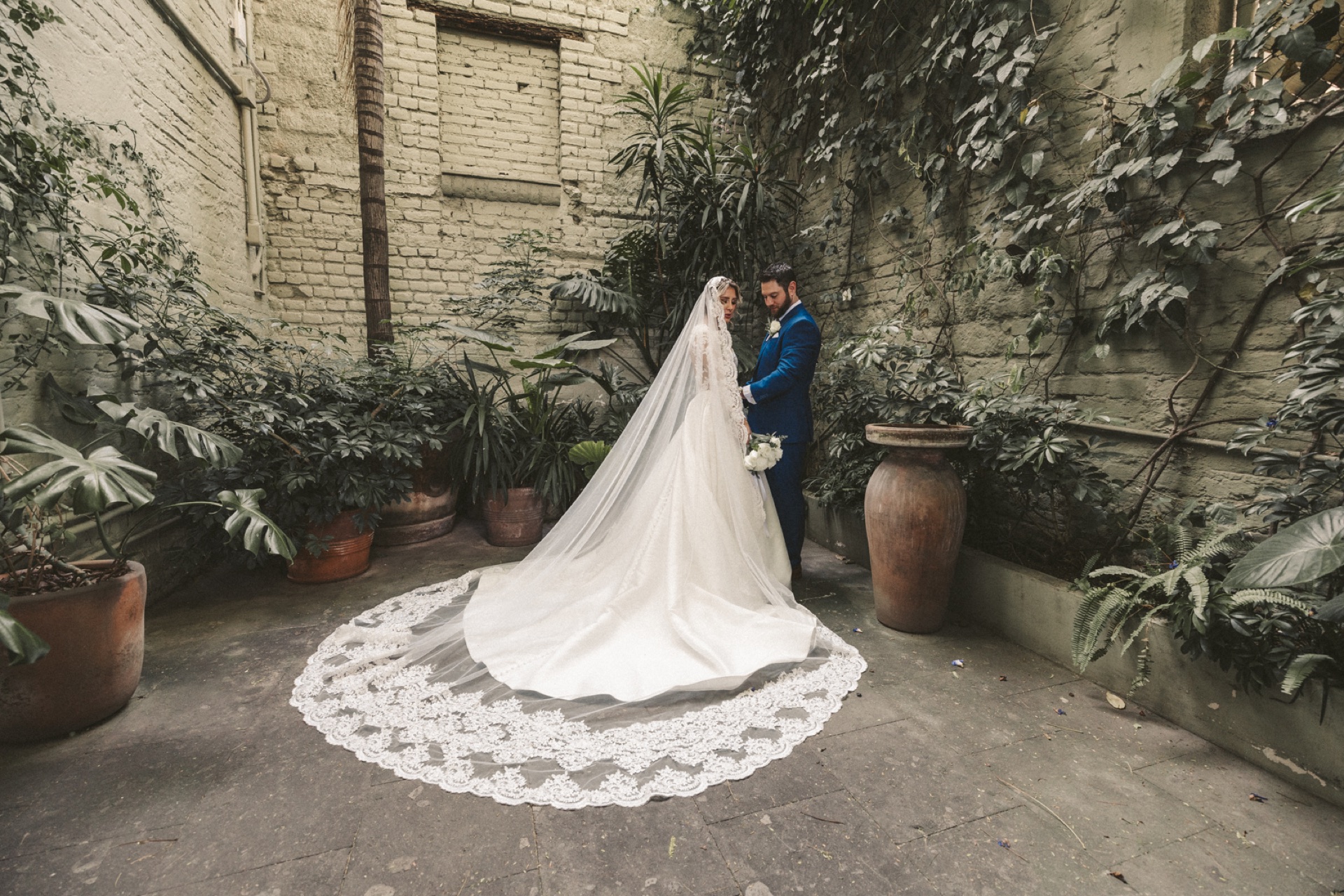Bride with cathedral veil
